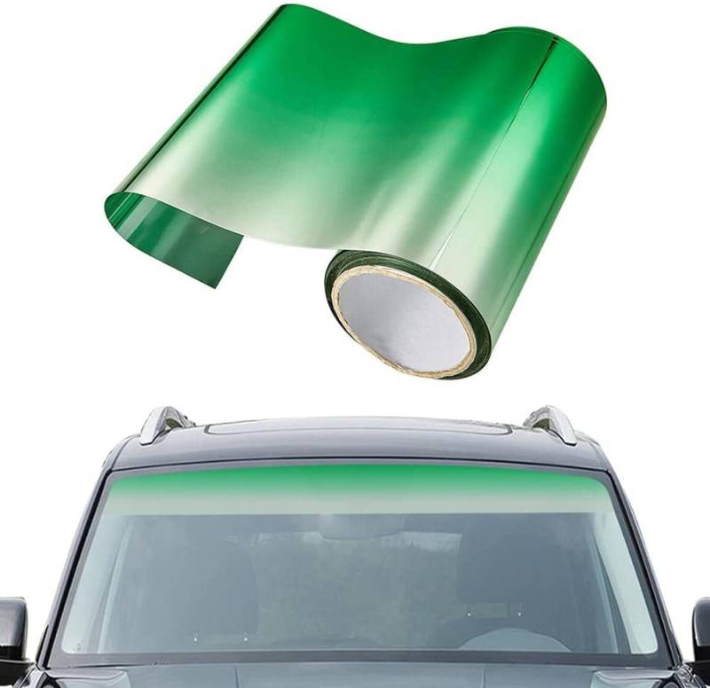 YlRNhe Blendstreifen Auto Frontscheibe Sonnenblende Streifen Tönungsfolie Graduelle Farbe Glänzend DIY Auto Frontscheibe Schutz Schatten Aufkleber, 7,87 x 59,05 Zoll (Grün) von YlRNhe