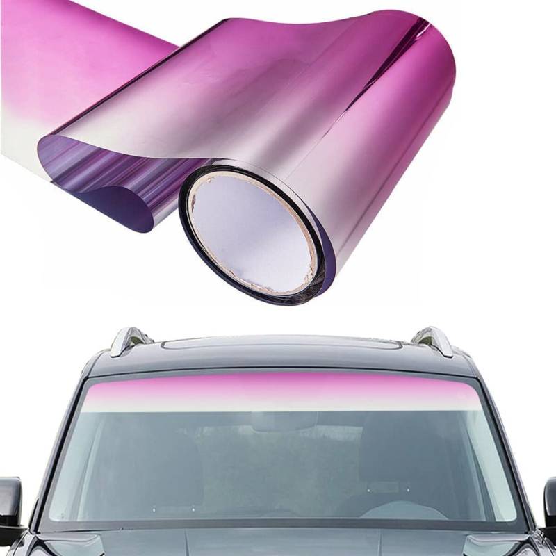 YlRNhe Blendstreifen Auto Frontscheibe Sonnenblende Streifen Tönungsfolie Graduelle Farbe Glänzend DIY Auto Frontscheibe Schutz Schatten Aufkleber, 7,87 x 59,05 Zoll (Rosa) von YlRNhe