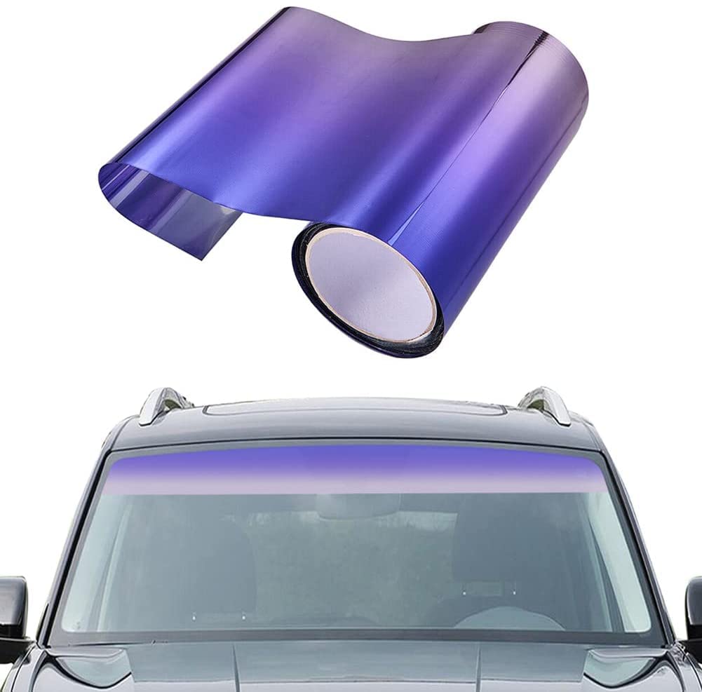 YlRNhe Blendstreifen Auto Frontscheibe Sonnenblende Streifen Tönungsfolie Graduelle Farbe Glänzend DIY Auto Frontscheibe Schutz Schatten Aufkleber, 7,87 x 59,05 Zoll (Violett) von YlRNhe