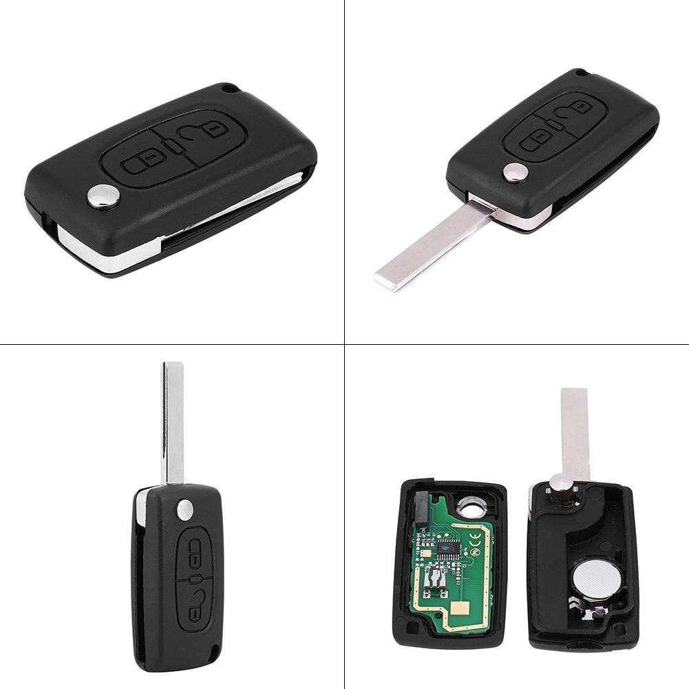 2 Tasten Auto Schlüssel Fob, Fernbedienung Autoschlüssel Klappschlüssel ID46 433MHz mit Ungeschnittener Klinge Kompatibel für Peugeot 207 307 308 407 807 von Ymiko