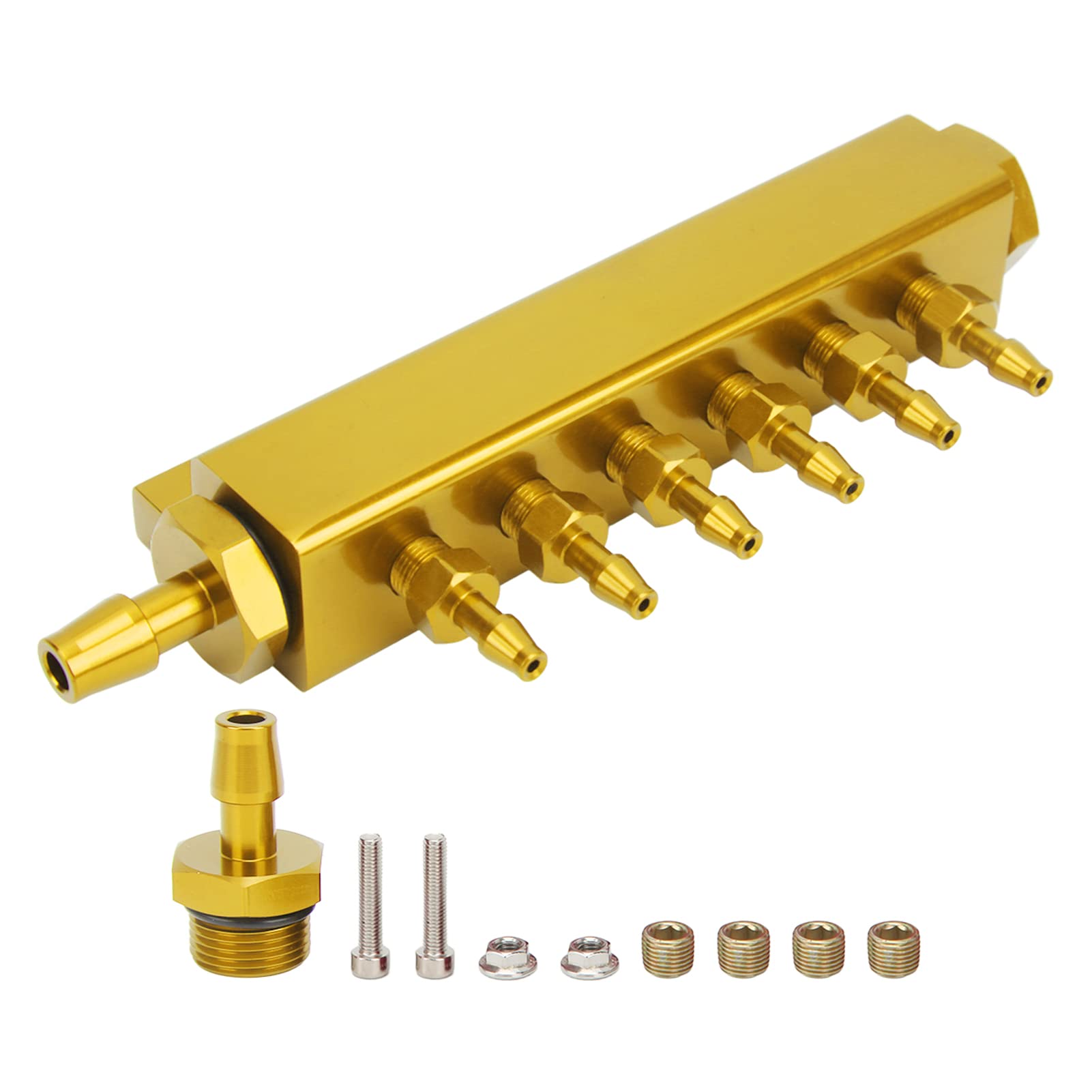 Ymiko 6-Port-Vakuumblock-Ansaugkrümmer-Kit, 1/8-Zoll-NPT-Anschluss, 1/2-Zoll-NPT-Einlass-Auslass, Universell (Gold) von Ymiko