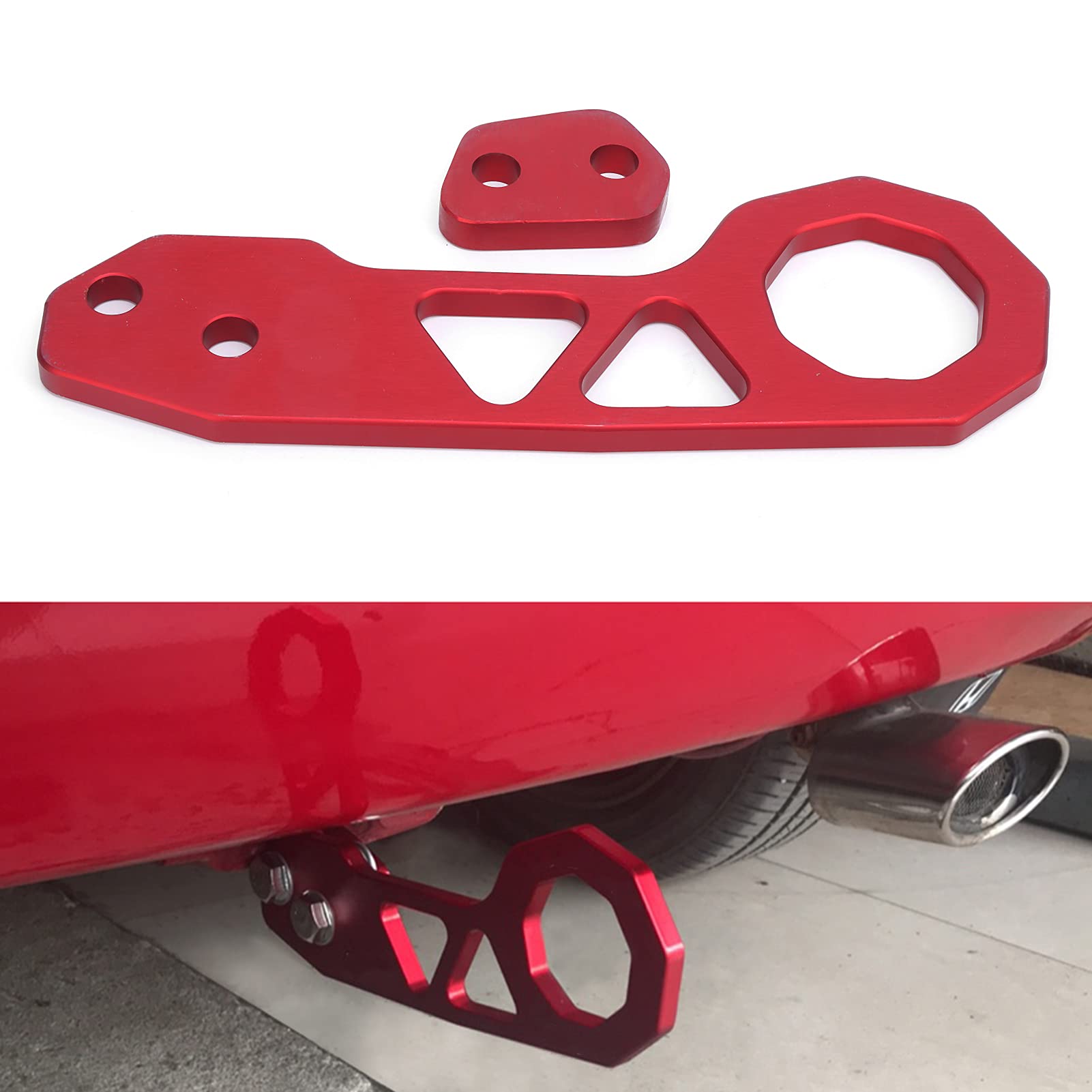 Ymiko Abschlepphaken Hinten Abschlepphaken Hinten Rot Aluminiumlegierung für Autoanhänger Ring Road Rescue Racing von Ymiko