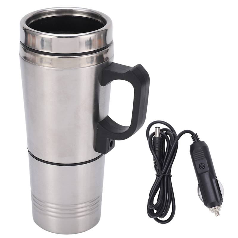 Ymiko Auto Wasserkocher 12V Schnellkochen Auto Wasserkocher Kaffee Tee Thermos Wasserheiztasse 12V für Auto Zigarettenanzünder 350ML + 150ML Edelstahl Auto Thermobecher von Ymiko