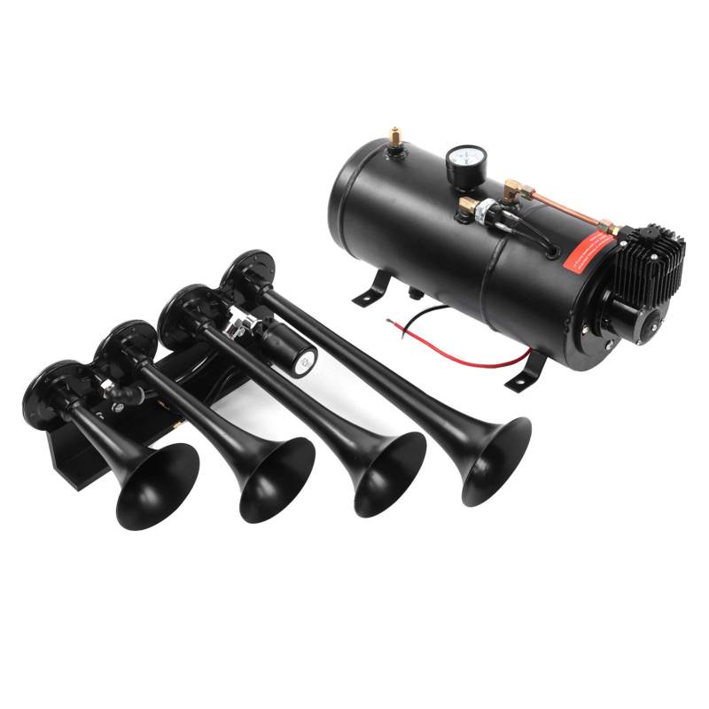 Ymiko Unifür Versal Trompete Air Horn, Edelstahl Trompete, Air Horn Kit Quad Trompeten 1 Gallone 150 PSI 12 V Unifür Versal für Boot LKW Auto Pickup Lautes System von Ymiko