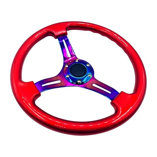 Drift Lenkrad,Lenkrad ABS Universal-Chrom-Auto-Sport-Lenkrad 14inch 350mm Auto Racing-Lenkräder tief driftet mehrfach(Red) von Ymnilian