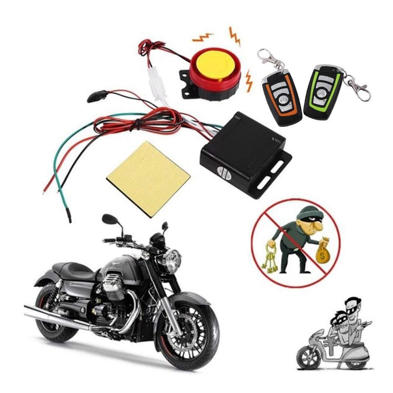 Motorrad Lenkerschloss,Motorrad Schloss Universal-Motorrad-Alarmsystem Scooter startet Fernbedienung Key Fob Anti-Diebstahl-Alarmanlage Zwei-Wege Mit Motor von Ymnilian