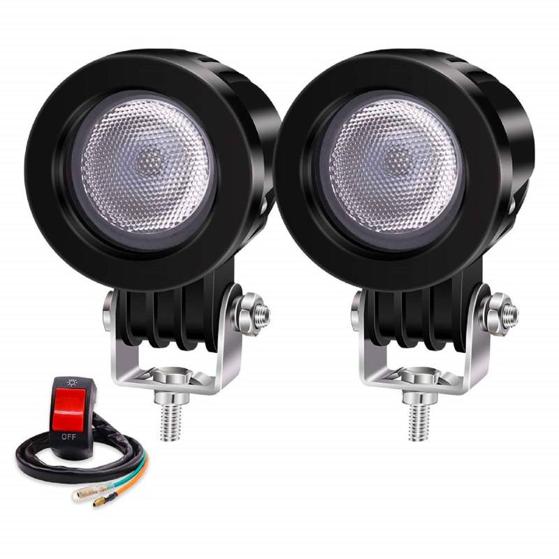 YnGia 10 W Motorrad-Flutlichter, 2 Stück, rund, LED, Arbeitslicht, Flutlicht, weiß, Motorrad-Scheinwerfer, LED-Zusatz-Nebelscheinwerfer, 12 V 24 V für 4 x 4, ATV, Traktor, Offroad-LKW von YnGia