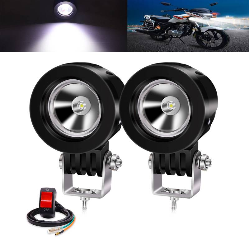 YnGia 10W Motorradscheinwerfer, 2PCS White Motorrad Nebelscheinwerfer LED Zusatzscheinwerfer 12V 24V LED Arbeitsscheinwerfer Scheinwerfer für PKW Offroad 4X4 ATV Traktor von YnGia