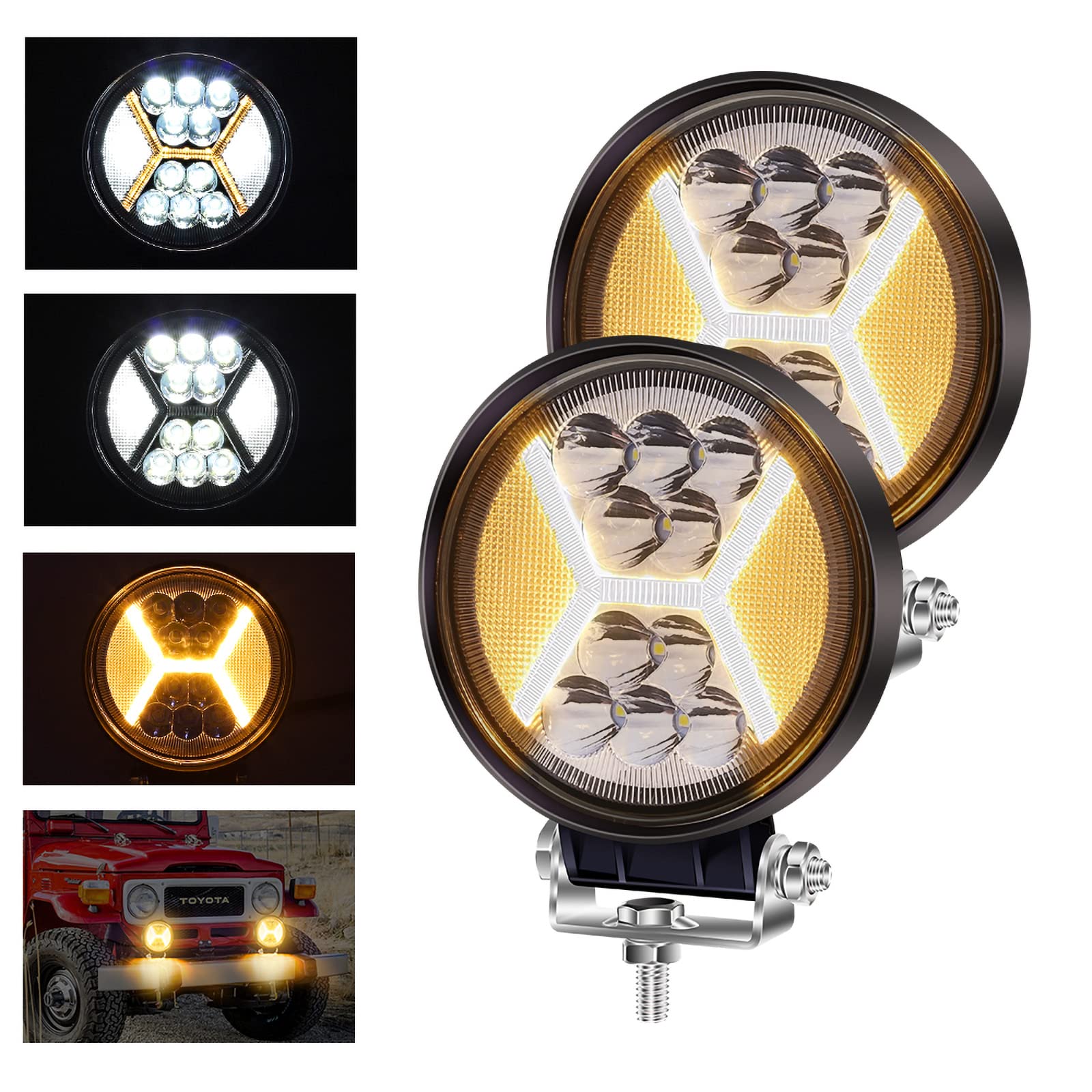 YnGia LED-Arbeitsscheinwerfer, LED-Spot, Flutlicht, Kombi-Lichter, 12 V, 24 V, Off-Road-Fahrlicht, Nebelscheinwerfer, LED-Zusatz-Tagfahrlicht für Motorrad, SUV, Boot, LKW, Traktor, 2 Stück von YnGia