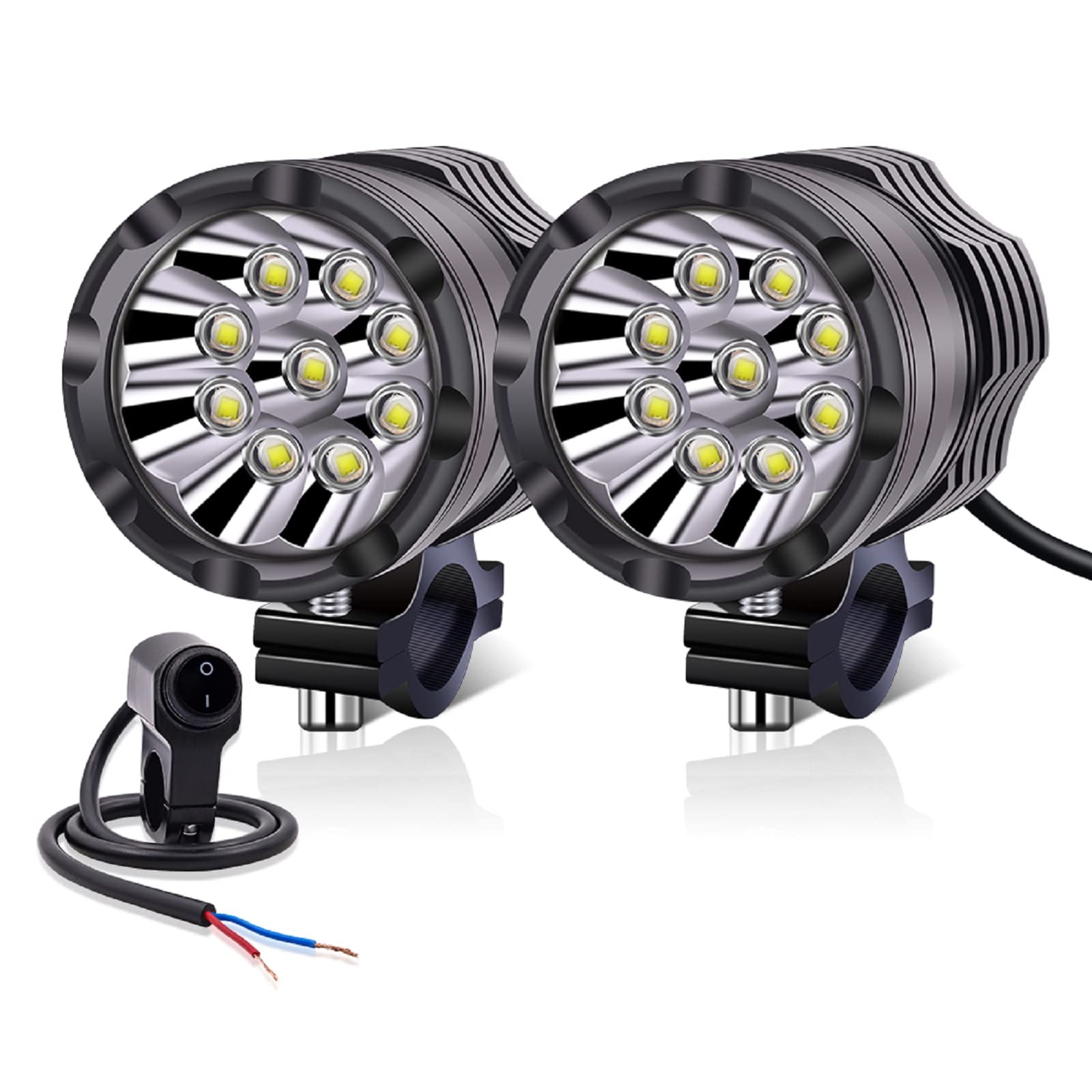 YnGia Motorrad-Nebelscheinwerfer, Universal-LED-Hilfsleuchten mit wasserdichtem Schalter, weiße Motorrad-Scheinwerfer, Tagfahrlichter, 2 LED-Scheinwerfer für Motorrad, Fahrrad, ATV, Auto, Boot von YnGia