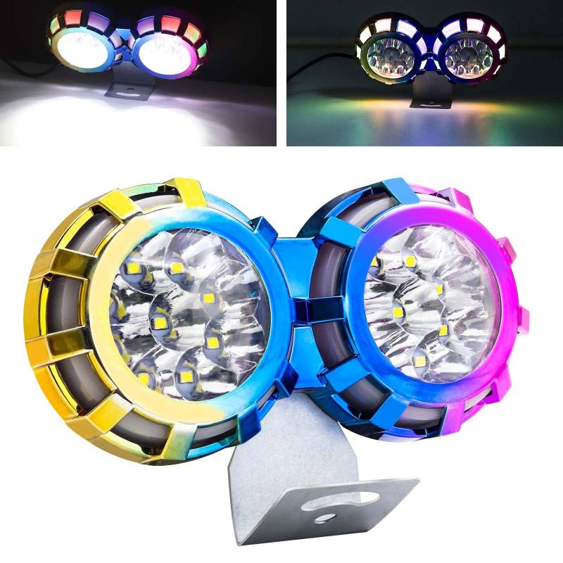 YnGia Motorrad-Rücklicht, Standlicht, modisch, 12 V, weißes Licht, Regenbogenfarben, sequentieller Halo-Ring von YnGia