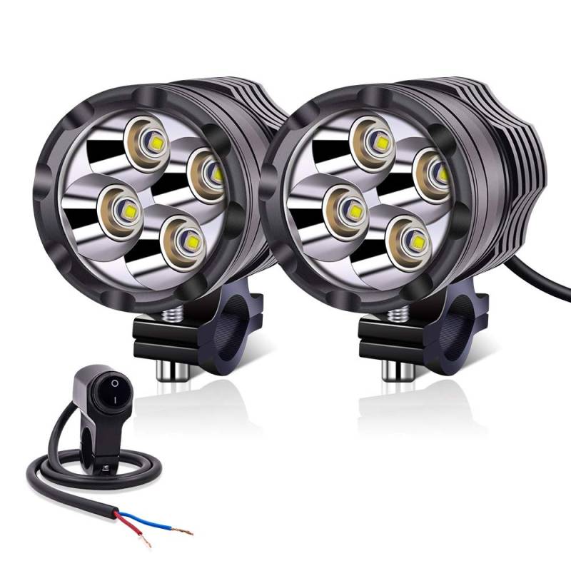 YnGia Motorrad Scheinwerfer LED, 2 Stück Motorrad Nebelscheinwerfer mit wasserdichtem Schalter, weiße Universal LED Zusatzscheinwerfer Scheinwerfer 12V 24V für Motorrad Scooter Truck Car Boat von YnGia