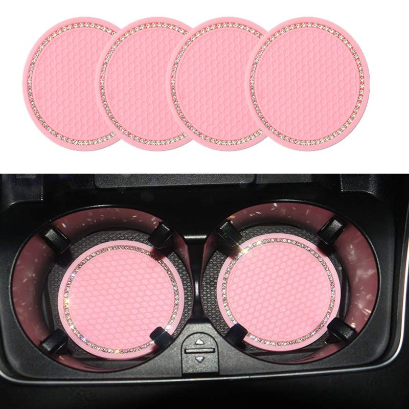 Bling Auto Cup Insert Untersetzer, 2,75 Zoll Silikon Anti-Rutsch-Kristall Strass Auto Untersetzer Auto Interieur Zubehör, Crystal Cup Pad Matte Auslaufsicheres Auto Zubehör. (Rosa) von YoMaris