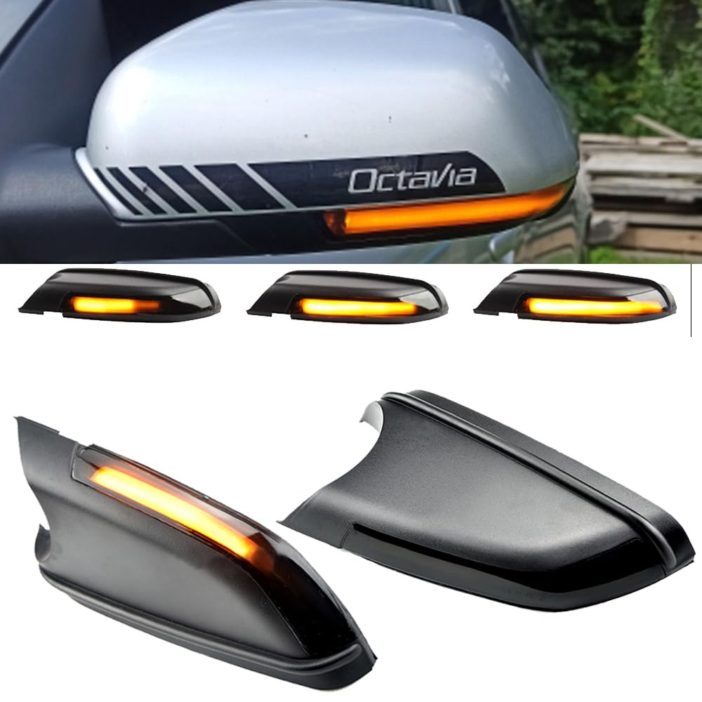 Yoegerery Dynamische LED Blinkerleuchte Außenspiegel Blinkerleuchte Ersatz für VW Polo MK4 FL Vento Skoda Octavia 2006 2007 2008-2010 Blinker Sequentielle Blinker Lampe (Schwarz) von Yoegerery