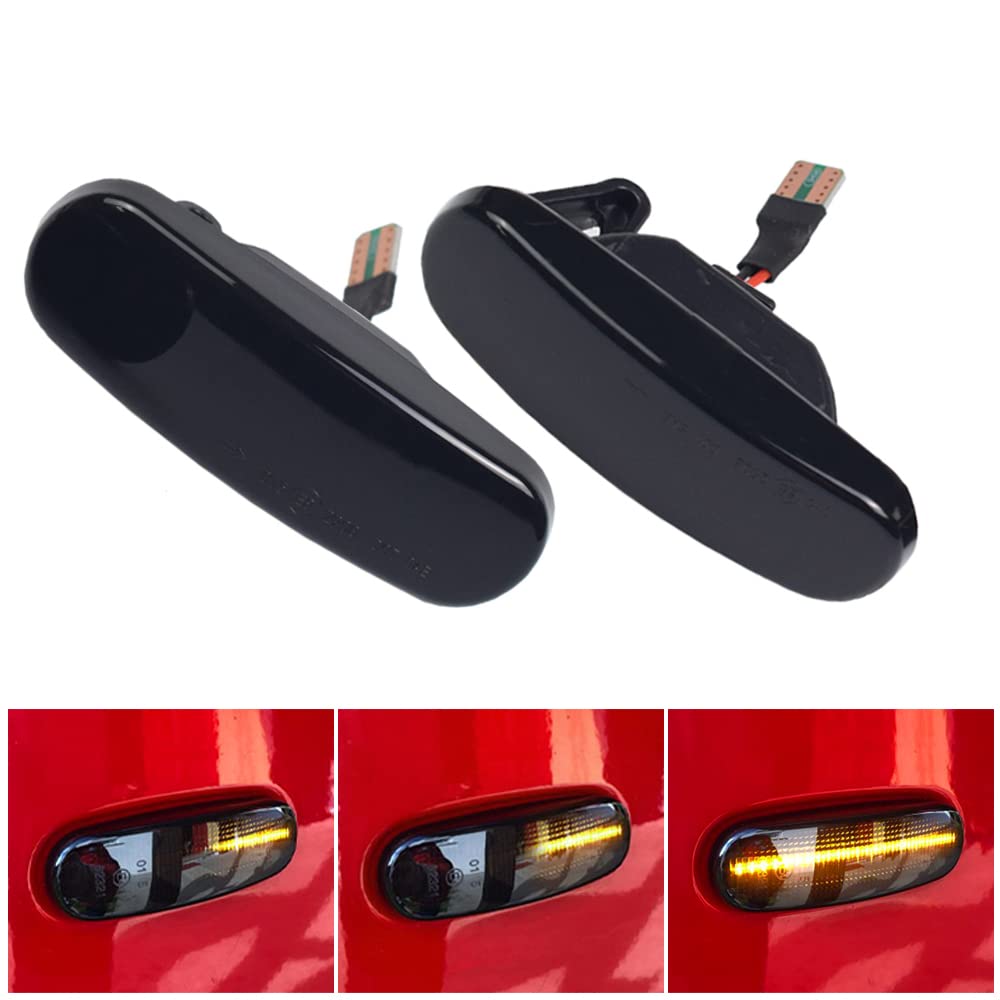 Yoegerery Dynamische LED-Seitenblinker, bernsteinfarben, superhell, Canbus, sequentielle Repeater-Leuchten für Fiat Panda 169 Punto 199 Evo Stilo Qubo Grande Multipla Idea 350 (schwarz) von Yoegerery