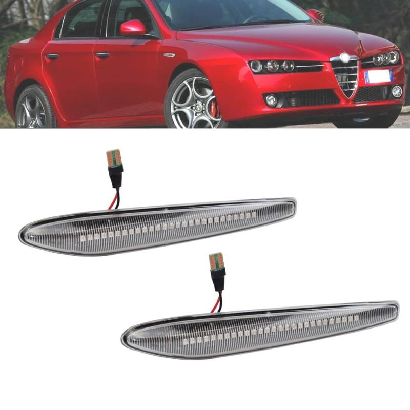 Yoegerery Dynamische LED-Seitenblinker, bernsteinfarben, superhell, Canbus, sequentielle Repeaterleuchten für Alfa Romeo 159/159 Sportwagon/Boera/Spider Typ 939 (transparent) von Yoegerery