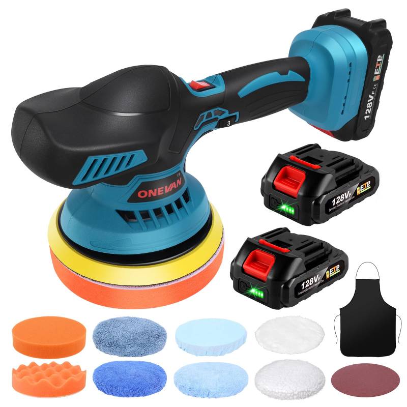 Yofuly Akku Poliermaschine, Auto Poliermaschinen Puffer 6 Variable Geschwindig mit 2 x 21V 2000mAh Akku, Mini 6 Zoll Exzenter Poliermaschine Set für Autopflege, Polieren, Wachsen von Yofuly