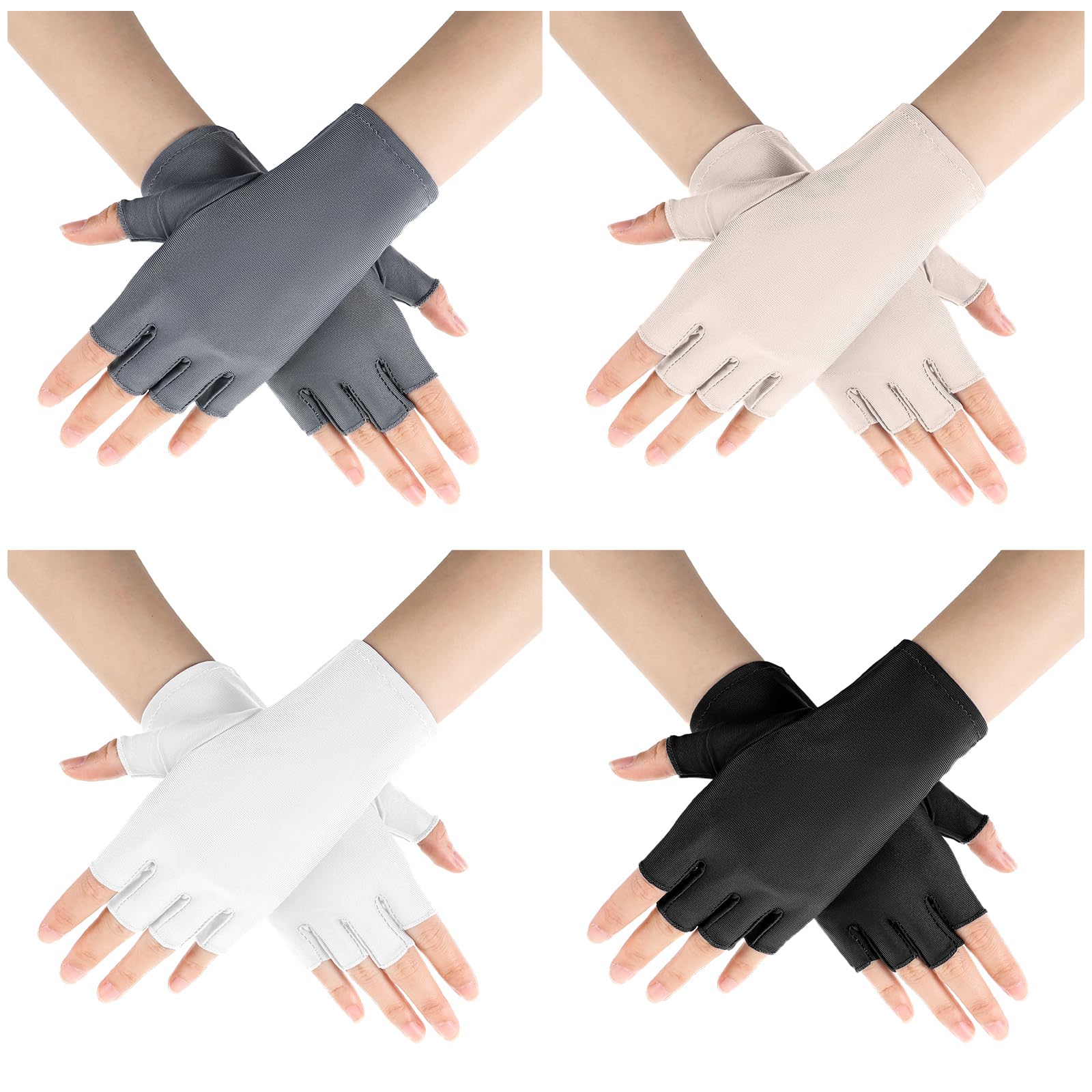 4 Paar Sonnenschutz Halbfinger Handschuhe für Damen Rutschfeste UV Schutzhandschuhe Dünn Sonnenschutz Fäustlinge Gloves Seide Eishandschuhe Fahrhandschuh für Autofahren Sport Camping Wandern Outdoor von Yolev