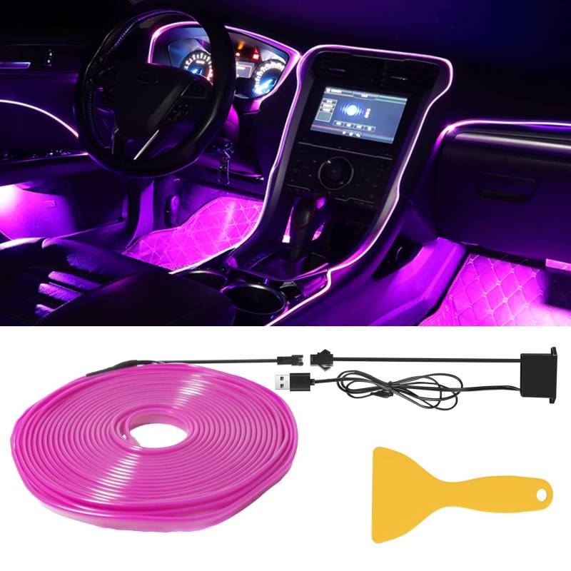 YongMing El Wires Neonlicht 5 m für den Innenraum des Autos, dekorative Atmosphäre, Lichtleiste, Nähkante, Dekoration, DIY-Schild mit USB (lila) von YONGMING