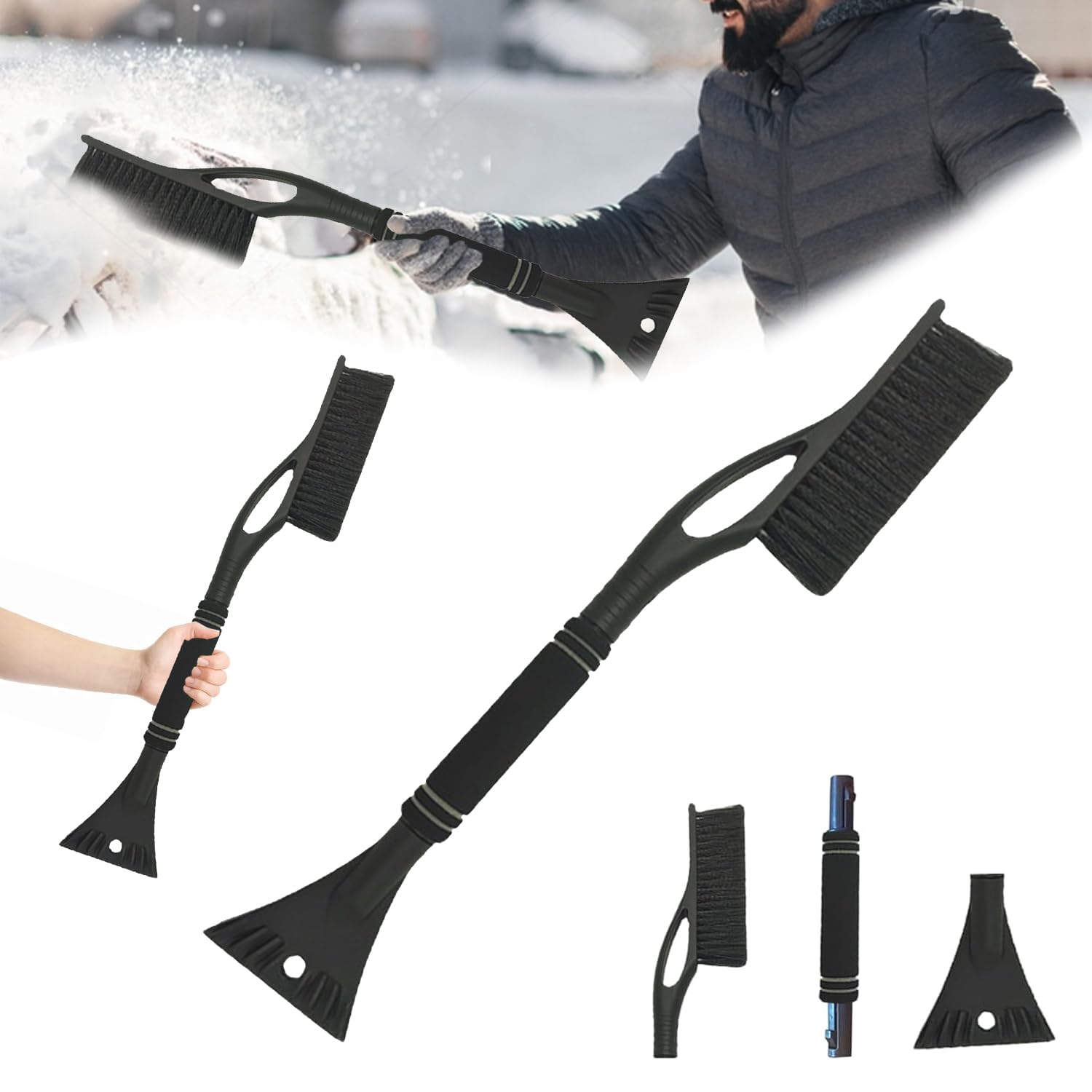 YongSral 2 in1 Schneebesen Auto, 60CM Eiskratzer Auto mit Besen, Auto Schneebürste, Ice Scraper Car, Car Snow Brush, Scheibenkratzer Auto mit Schaumstoffgriff für PKW, LKW und SUV (Schwarz) von YongSral