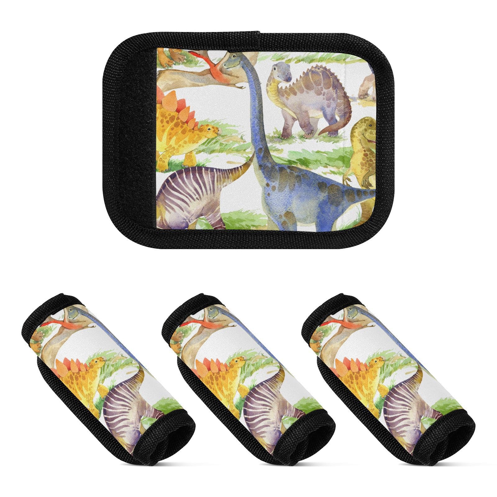 4 Stück Gepäckgriffbandagen Aquarell Dinosaurier Niedliche Polyester Reisetasche Identifier Geldbörse Griff Wrap für Reisezubehör Tasche, Aquarell Dinosaurier niedlich, 1 sizex4 von Yoogain