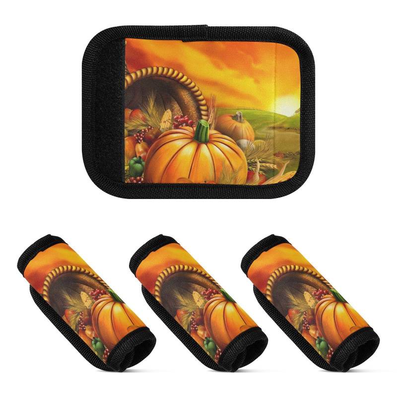 4 Stück Gepäckgriffbandagen Happy Thanksgiving Herbst Gelb Kürbis Komfort Dekorativer Gepäckgriff Reisegeschenke für Gepäck Koffer Reisetaschen, Happy Thanksgiving Herbst Gelb Kürbis, 1 sizex4 von Yoogain