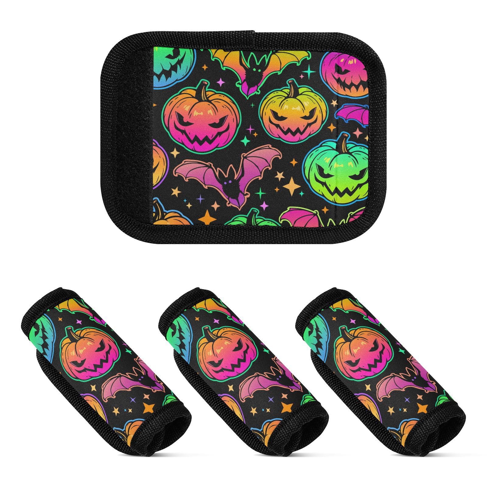 4 Stück Gepäckgriffbandagen mit buntem Muster, Happy Halloween, Kürbisse, Kissen, Reisetasche, Identifikator, Gepäckgurt-Abdeckung für Gepäckgriffschutz, Bunte Muster Happy Halloween Kürbisse, 1 von Yoogain