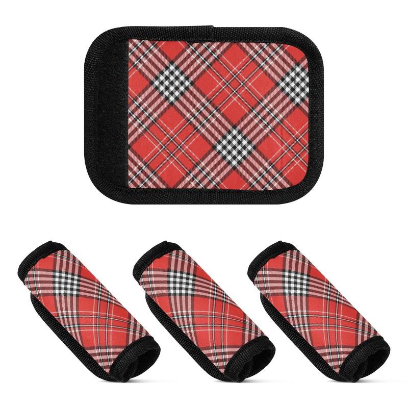 Gepäckgriffabdeckungen, 4 Stück, Rot / Weiß, Büffelkaro, Schottland, breite Gepäckgriffabdeckungen, Gepäckgurtabdeckung für Gepäckgriffschutz, Rot-weißes Buffalo Plaid Karomuster Schottland, 1 sizex4 von Yoogain