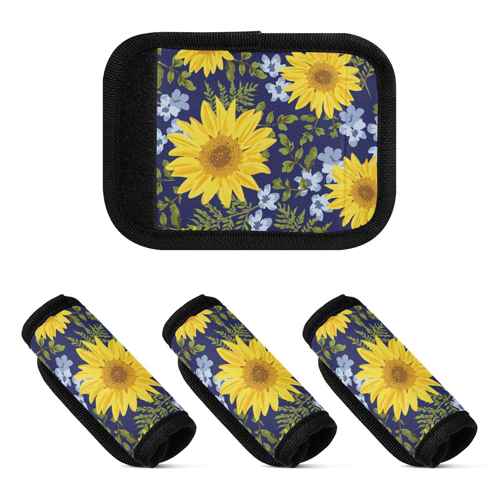 Gepäckgriffbandagen mit Blumenmuster, Sonnenblumen, gelb, dehnbar, Gepäckanhänger, Gepäck-Identifikationsgurt für Flughafen-Reisetasche, 4 Stück, Sonnenblumen, gelb, 1 sizex4 von Yoogain