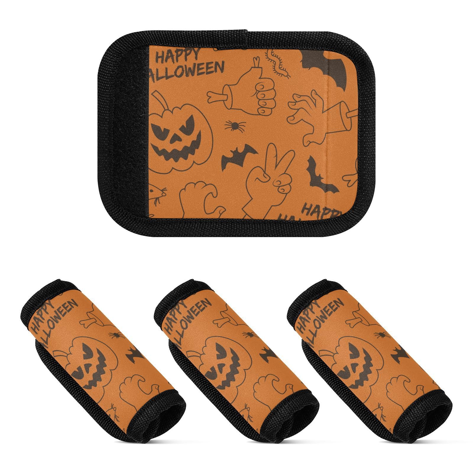 Gepäckgriffbandagen mit Halloween-Motiv, dehnbar, Koffergriff, Ersatz, 4 Stück, Halloween-Motivdruck, 1 sizex4 von Yoogain