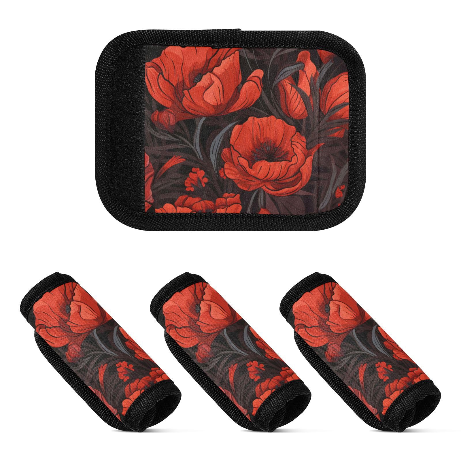 Gepäckgriffbandagen mit roten Blumen, abstraktes Land, weich, stabil, Gepäck-Identifikator, Gepäckgriffgurte für Handtasche, 4 Stück, Rote Blumen abstraktes Land, 1 sizex4 von Yoogain