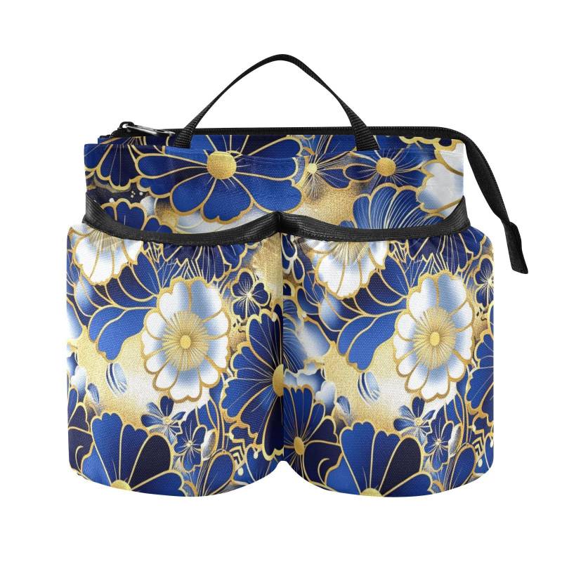 Getränkehalter für Koffer Faltbar Blau und Gold Vintage Blumen Flugzeug Getränkehalter mit Gurt Reisezubehör Geschenk Flugbegleiter Geschäftsleute von Yoogain