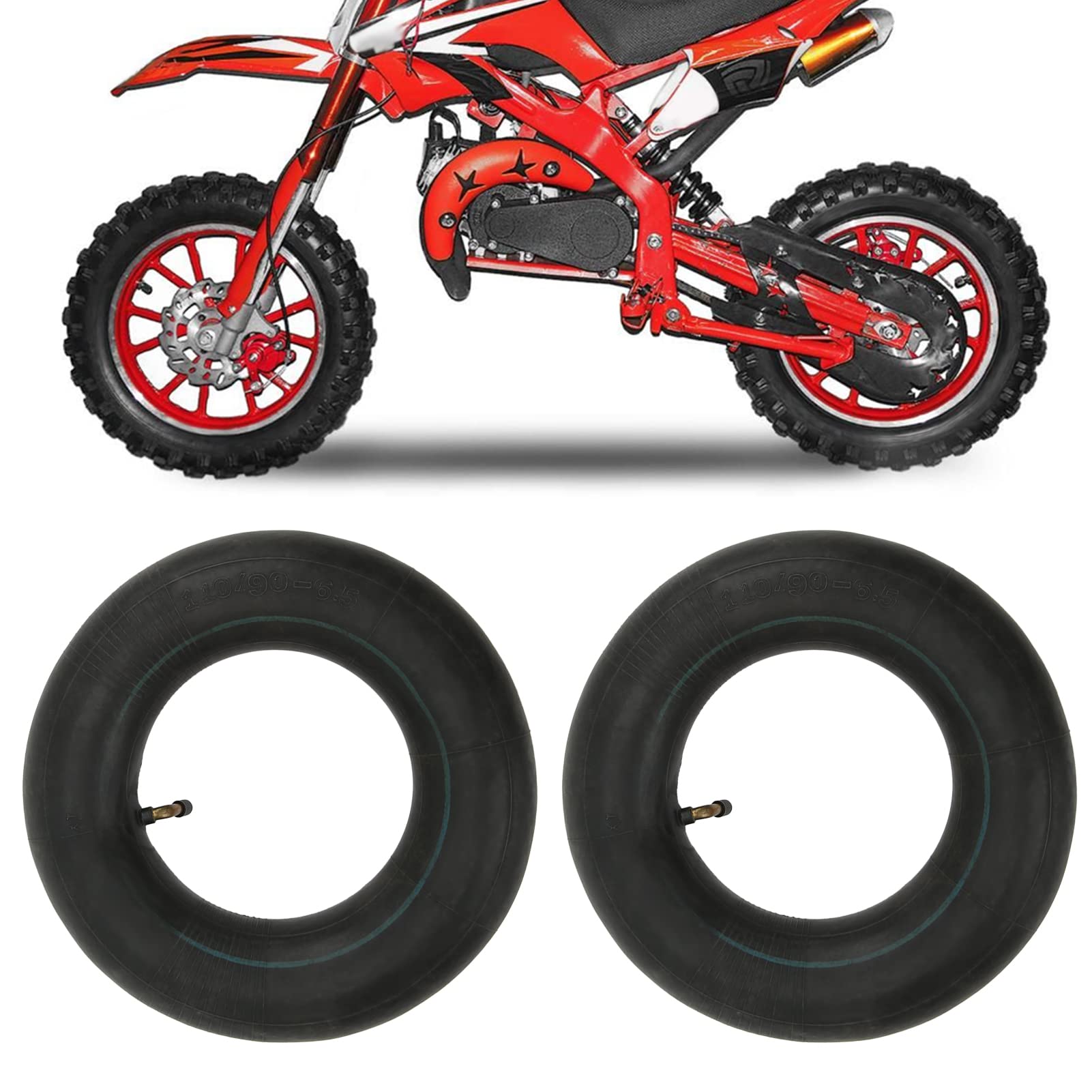 Dirt Bike-Innenschlauch, Motorrad-Innenschlauch, 2 Stück 90/65-6,5 110/50-6,5 Reifen-Innenschlauch für 47 Cc 49 Cc Elektroroller Mini Pocket Bike Dirt Bike von Yosoo Health Gear