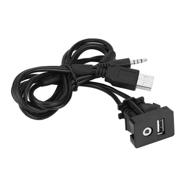 USB Aux Buchse 3,5mm AUX Buchsenverlängerungskabel, Unterputzkabel Universalbuchsen Verlängerungskabel Usb Aux Kfz Einbau, für Das Auto Motorrad Marine Fahrradboot Motorrad, 1M von Yosoo Health Gear