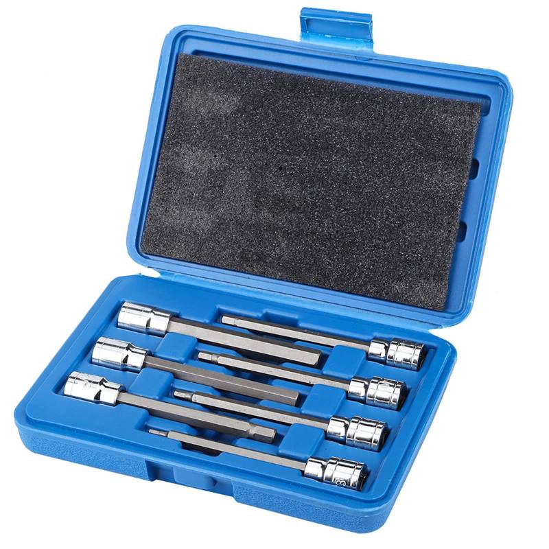 Inbus Nuss Lang, Extra Langer Sechskant Bit Stecknuss, 7 Teiliges Extra Langes Sechskant Bit Steckschlüssel Set, 3/4/5/6/7/8/10 Mm Antriebs Reparatur Werkzeug Set von Yosoo