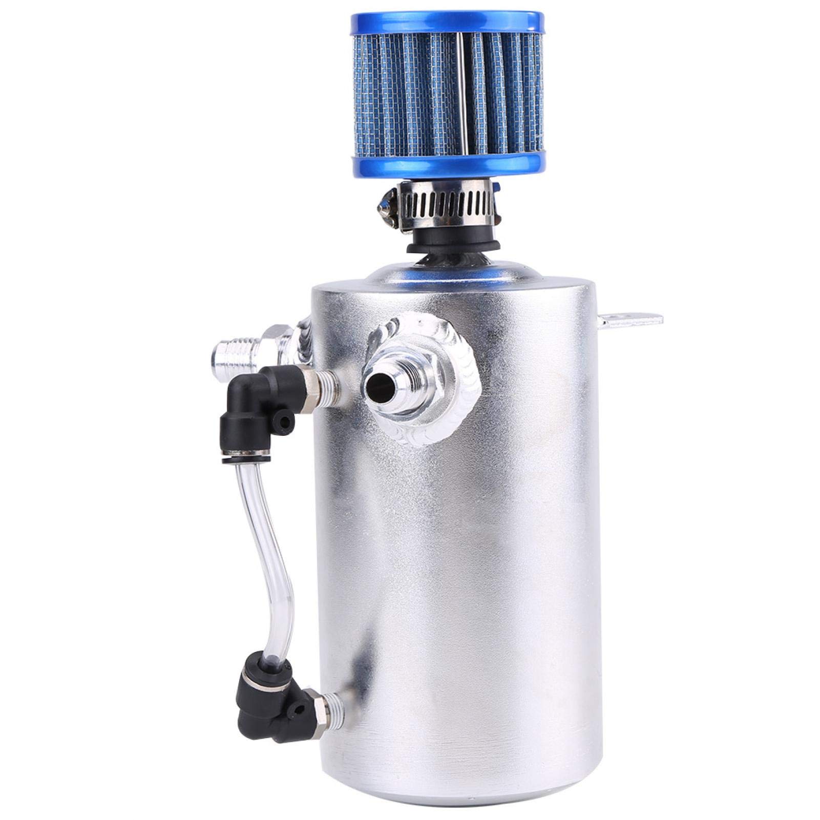 Oil Catch Tank, 0,5L Universal Aluminium Auto Motor Oil Catch Tank Can Reservoir Breather Filter für Filter Catch Can Öl Catch Can 2 Port Öl Catch Can Catch Can Öl Catch Can Gold(Silber SI-A0409) von Yosoo