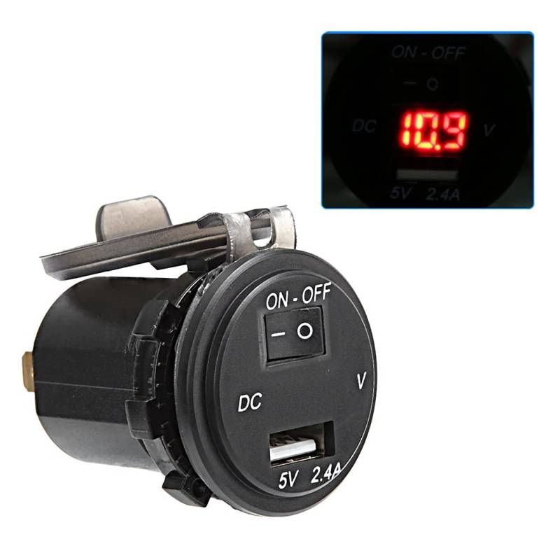 USB-Digital-Voltmeter Abs 12v Ip66 2.4a LED-Digital-Telefon-Ladegerät Unabhängiger Schalter-Adapter USB-Steckdose mit 23, Yosoo6-Zoll-Leitung Schwarz für Motorrad-Voltmeter Wasserdichtes(rot) von Yosoo