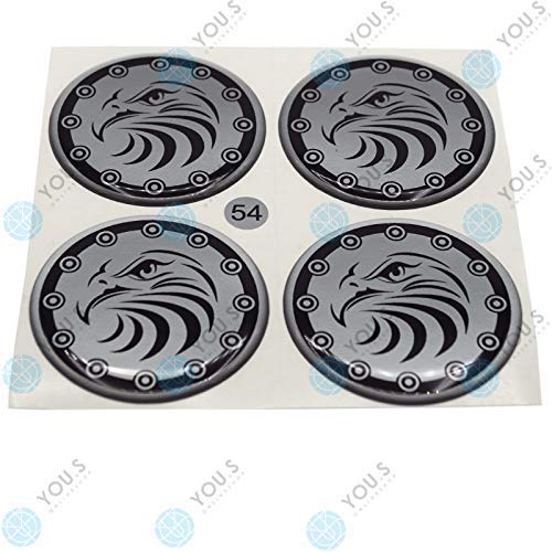 4 x YOU.S Nabenkappen Silikon Aufkleber 54,0 mm - schwarz silber Adler Logo selbstklebend von You.S