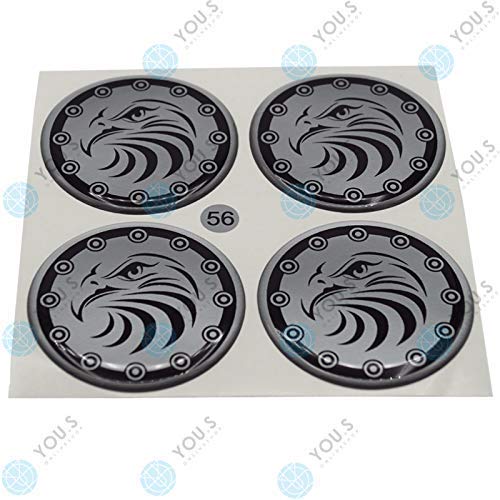 4 x YOU.S Nabenkappen Silikon Aufkleber 56,0 mm - schwarz silber Adler Logo selbstklebend von You.S