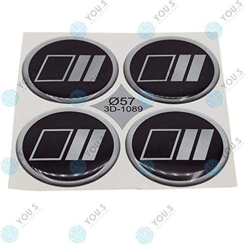 4 x YOU.S Nabenkappen Silikon Aufkleber 57,0 mm - schwarz silber Logo selbstklebend von You.S