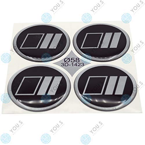 4 x YOU.S Nabenkappen Silikon Aufkleber 58,0 mm - schwarz silber Emblem selbstklebend von You.S