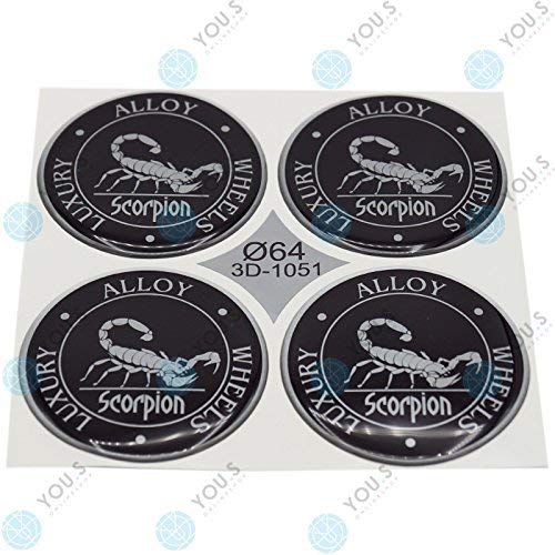 4 x YOU.S Nabenkappen Silikon Aufkleber 64,0 mm - Scorpion Emblem silber schwarz selbstklebend von You.S