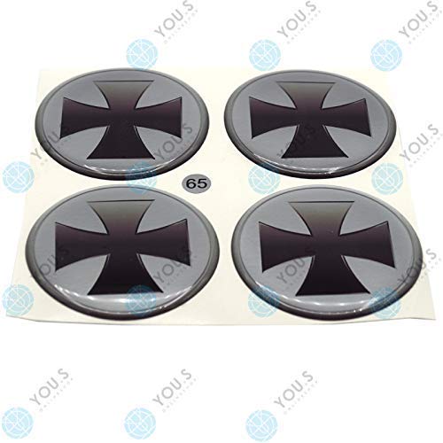 4 x YOU.S Nabenkappen Silikon Aufkleber 65,0 mm - schwarz silber eisernes Kreuz selbstklebend von You.S