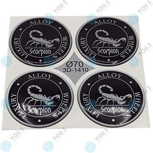 4 x YOU.S Nabenkappen Silikon Aufkleber 70,0 mm - Scorpion Emblem schwarz silber von You.S