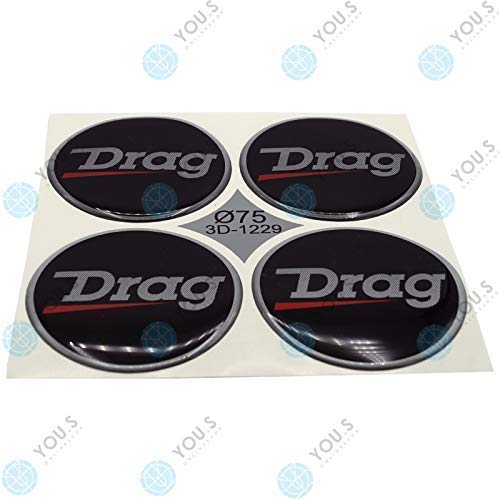 4 x YOU.S Nabenkappen Silikon Aufkleber 75,0 mm - schwarz silber rot Drag Logo selbstklebend von You.S