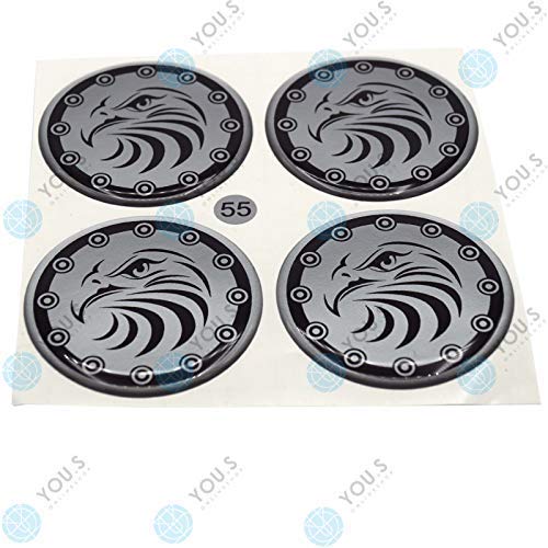 8 x YOU.S Nabenkappen Silikon Aufkleber 55,0 mm - schwarz silber Adler Logo selbstklebend von You.S