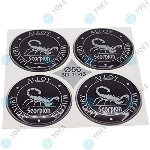 8 x YOU.S Nabenkappen Silikon Aufkleber 56,0 mm - schwarz silber Scorpion Emblem Selbstklebend von You.S