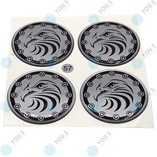 8 x YOU.S Nabenkappen Silikon Aufkleber 57,0 mm - schwarz silber Adler Logo selbstklebend von You.S