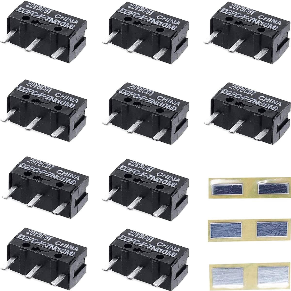 Youmile 10 Stück D2FC-F-7N Micro Switch Modul D2FC-F-7N (10M) mit Maustaste Post Repair Metallaufkleber für APPLE RAZER Logitech Mouse von Youmile