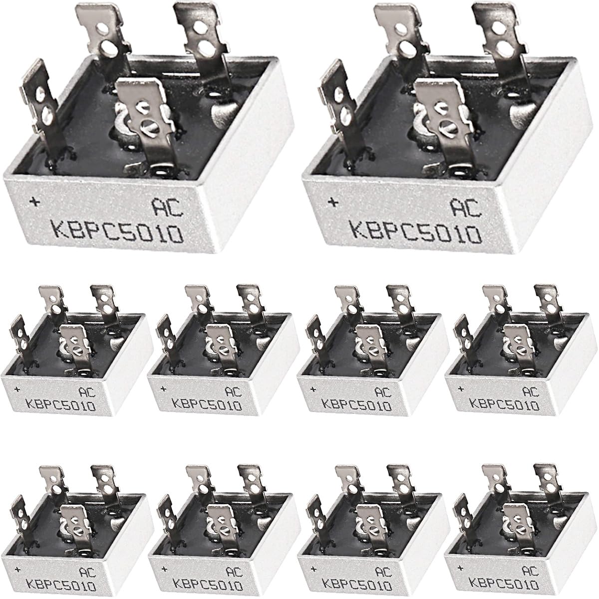 Youmile 10 Stück KBPC5010 Brückengleichrichterdioden-Set, 50 A, 1000 V, Hochleistungs-Gleichrichterdiode, einphasig, Vollwellen-Metallgehäuse, 4-polig, Durchgangsloch, elektronische Komponenten von Youmile